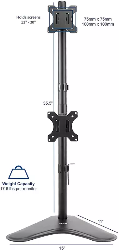 Monitor Stand Height Adjustable Arm Mount (Dual) - 13-32 inch - Straight Leg Type