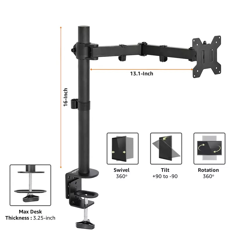 Monitor Stand Height Adjustable Arm Mount (Single ) - Screw Type