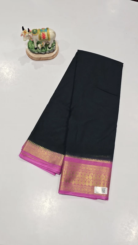 Crape Silk Mango Border Saree (id 19008)