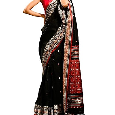 Black Premium Handwoven Khadi Cotton Jamdani Saree