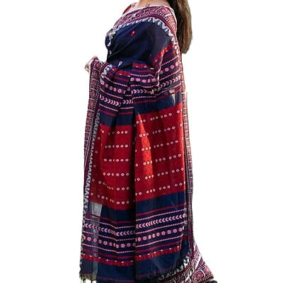 Navy Blue Premium Handwoven Khadi Cotton Jamdani Saree Navy Blue Premium Handwoven Khadi Cotton Jamdani Saree