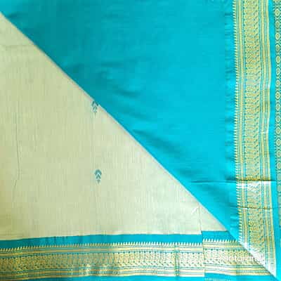 Pastel Teal Blue Kalyani Cotton Saree wTth Teal Blue border Pastel Teal Blue Kalyani Cotton Saree wTth Teal Blue border