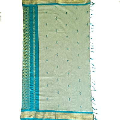 Pastel Teal Blue Kalyani Cotton Saree wTth Teal Blue border Pastel Teal Blue Kalyani Cotton Saree wTth Teal Blue border
