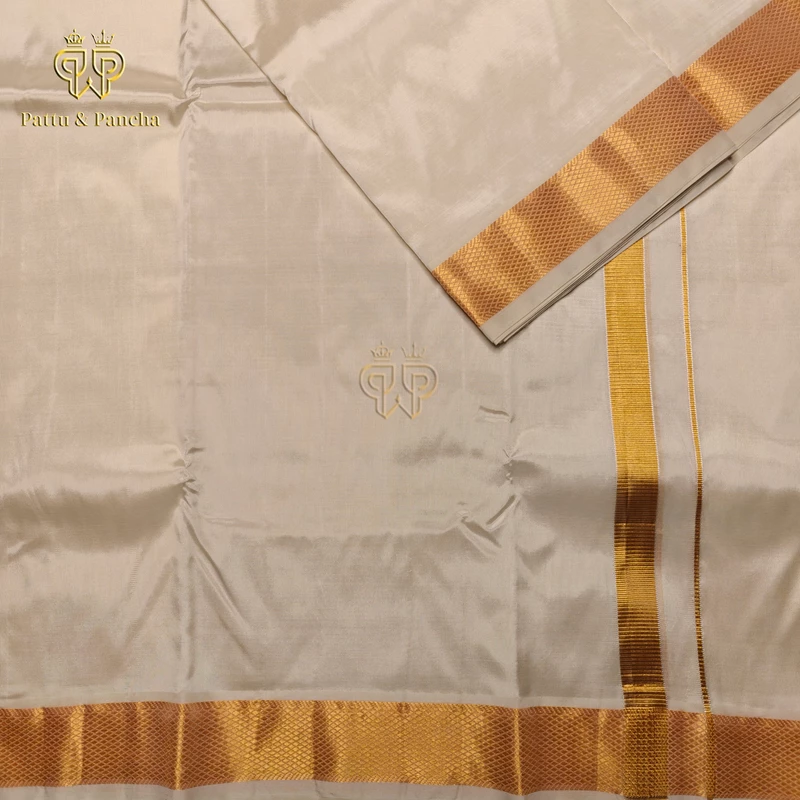 Pure Silk Blend Off-White Dhoti with Gold Zari Border