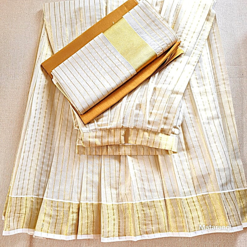 Golden Tissue Striped Dhavani