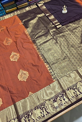Rust Orange Saree (id 2100)