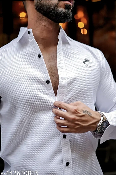 WAFFLE TEXTURE LONG SLEEVE SHIRT-White