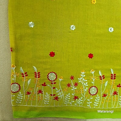 Lime Green Embroidered Pure Cotton Saree