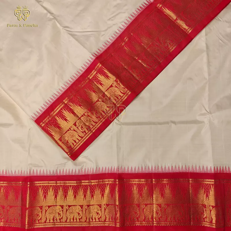 Pure Silk Panchakacham Off White Dhoti Red Colour Border with Thazhambu Design