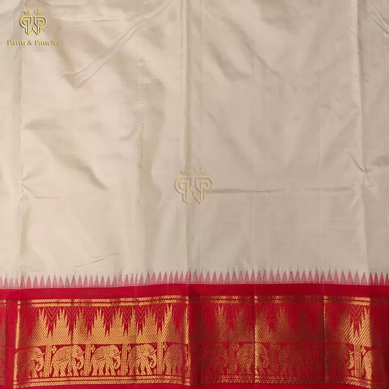 Pure Silk Panchakacham Off White Dhoti Red Colour Border with Thazhambu Design
