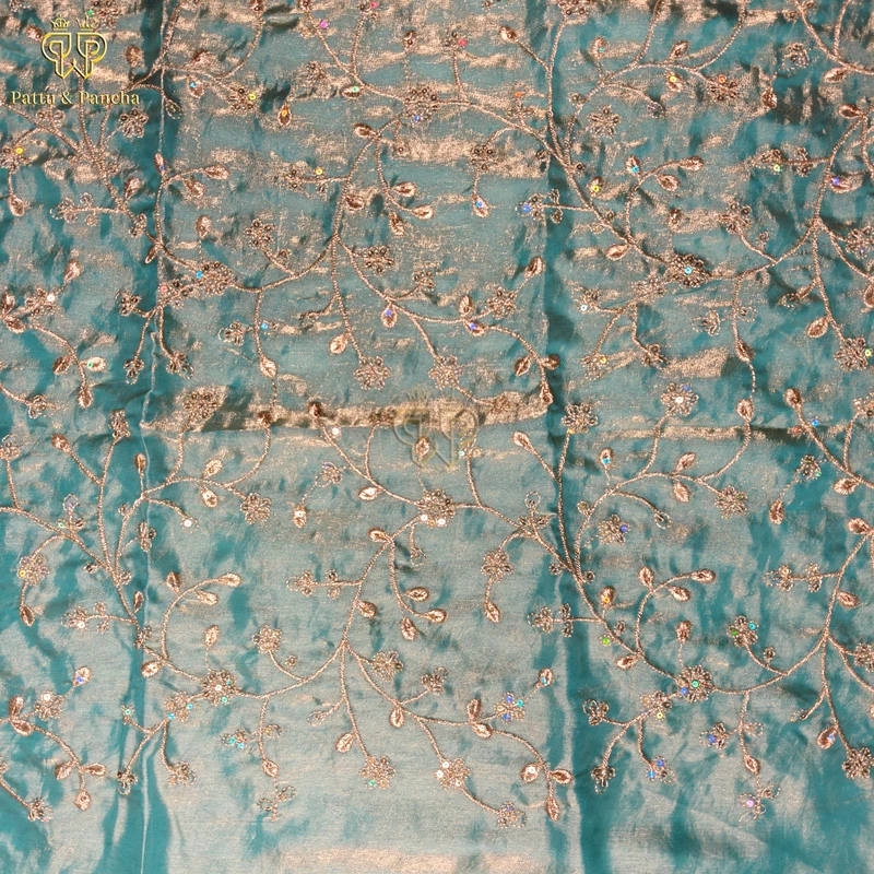 Space Fendy Satin Sequence Work Saree with Floral Sequence Blouse
