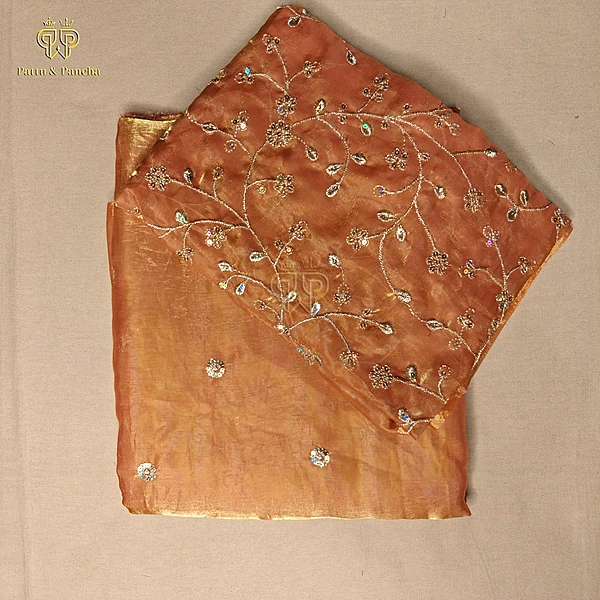 Space Fendy Satin Sequence Work Saree with Floral Sequence Blouse