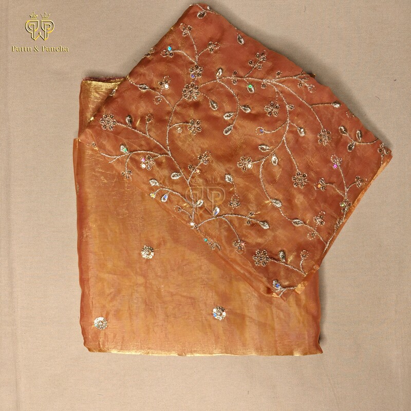 Space Fendy Satin Sequence Work Saree with Floral Sequence Blouse