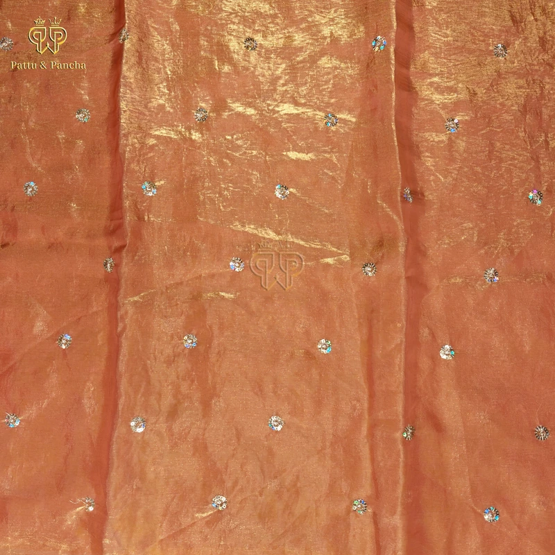 Space Fendy Satin Sequence Work Saree with Floral Sequence Blouse