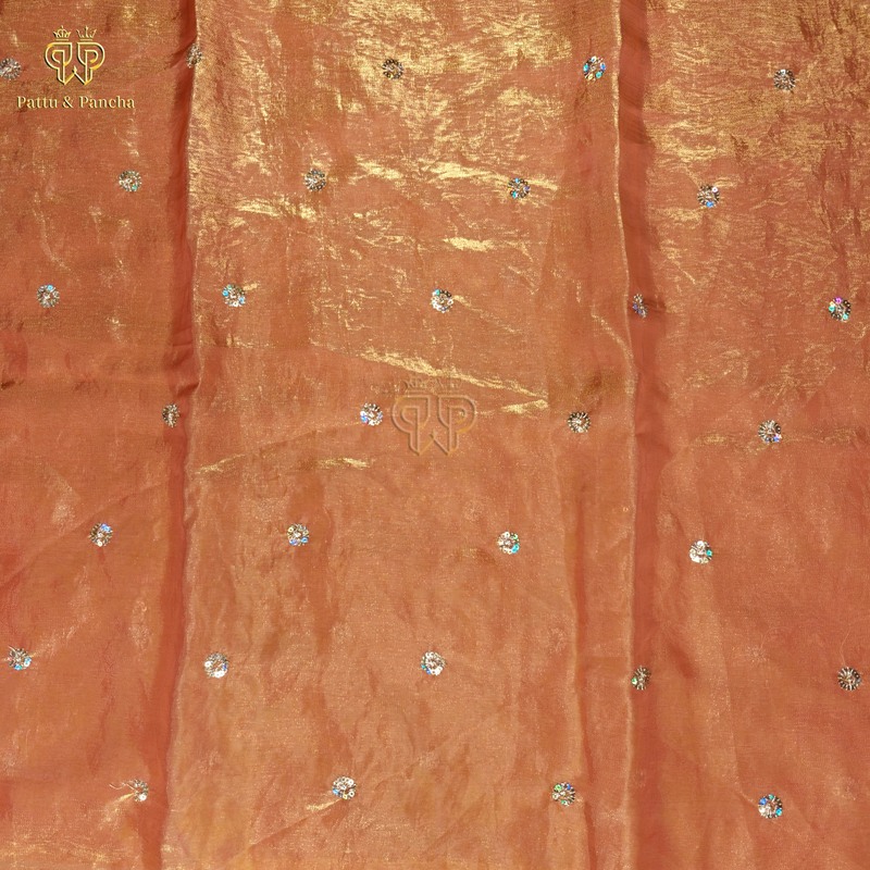 Space Fendy Satin Sequence Work Saree with Floral Sequence Blouse
