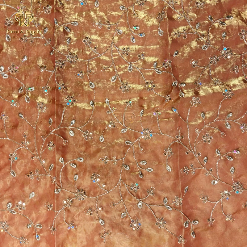 Space Fendy Satin Sequence Work Saree with Floral Sequence Blouse