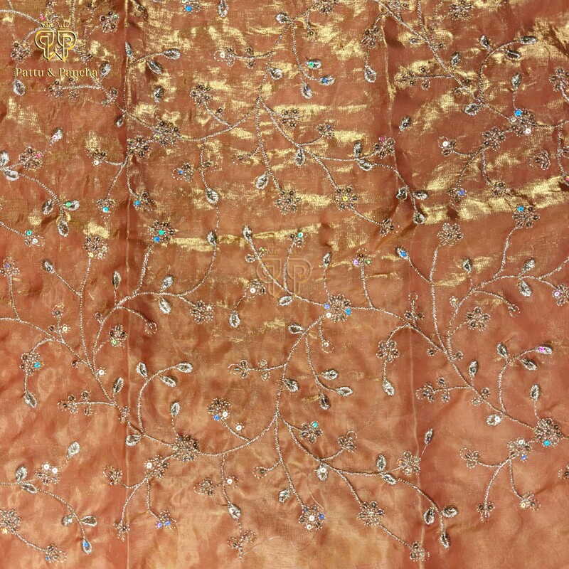 Space Fendy Satin Sequence Work Saree with Floral Sequence Blouse