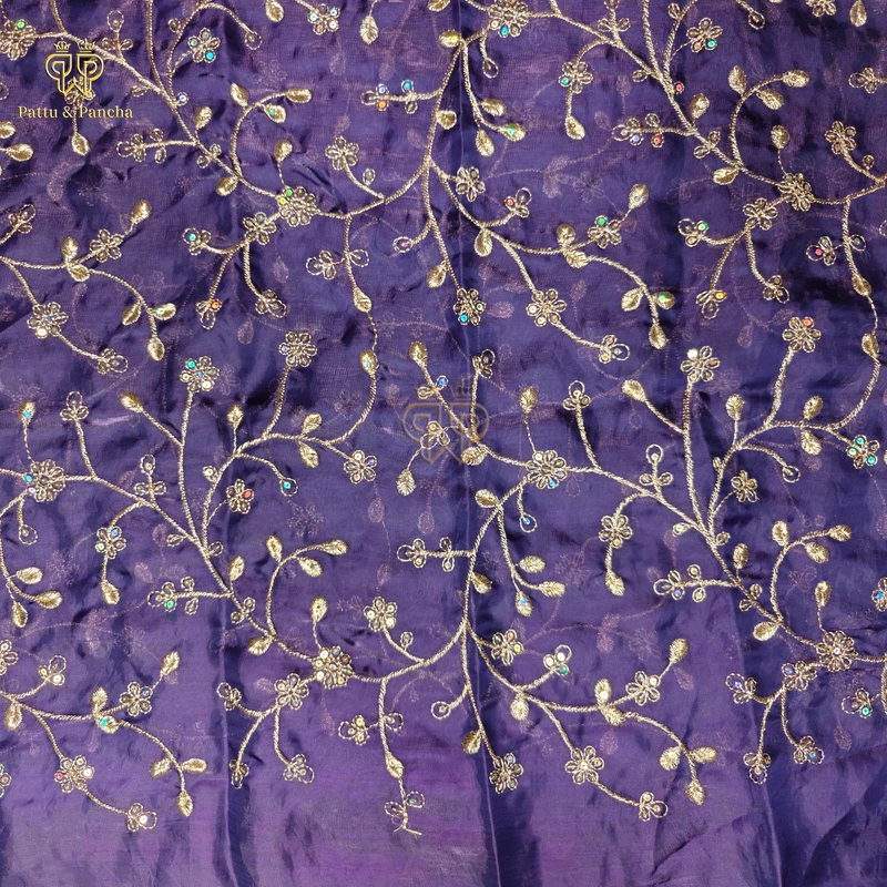 Space Fendy Satin Sequence Work Saree with Floral Sequence Blouse