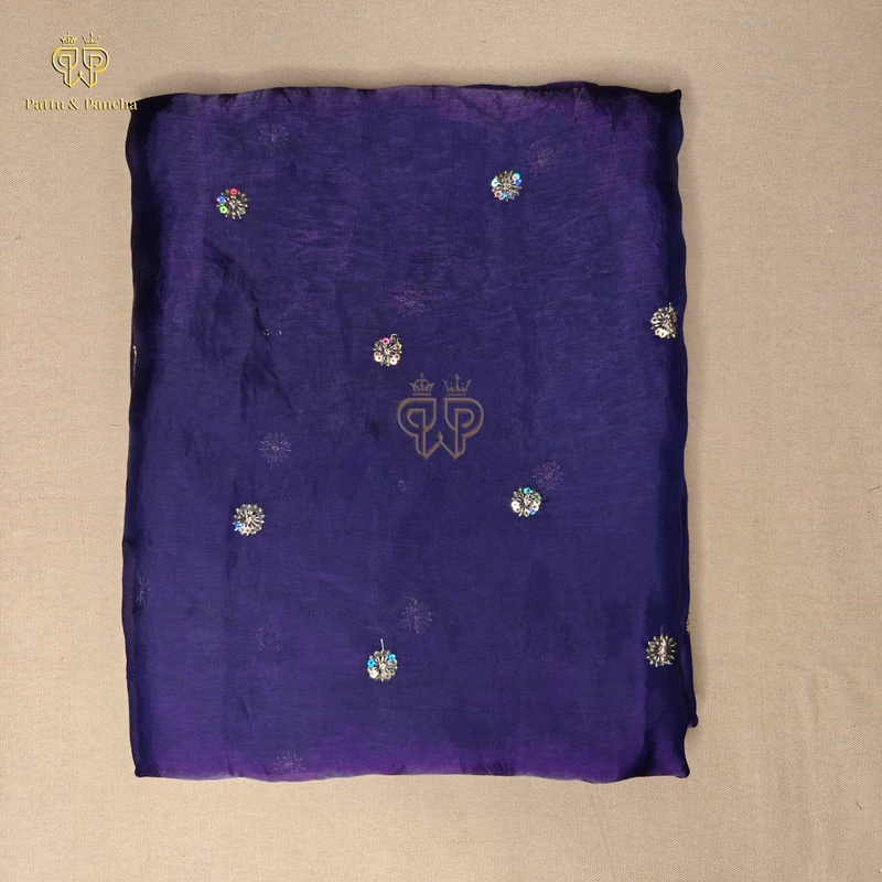 Space Fendy Satin Sequence Work Saree with Floral Sequence Blouse