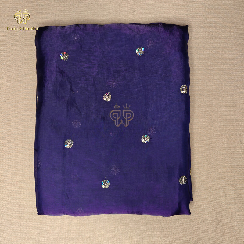 Space Fendy Satin Sequence Work Saree with Floral Sequence Blouse