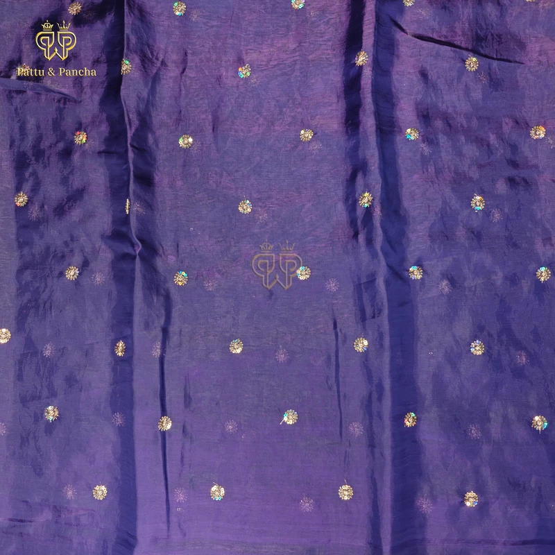 Space Fendy Satin Sequence Work Saree with Floral Sequence Blouse