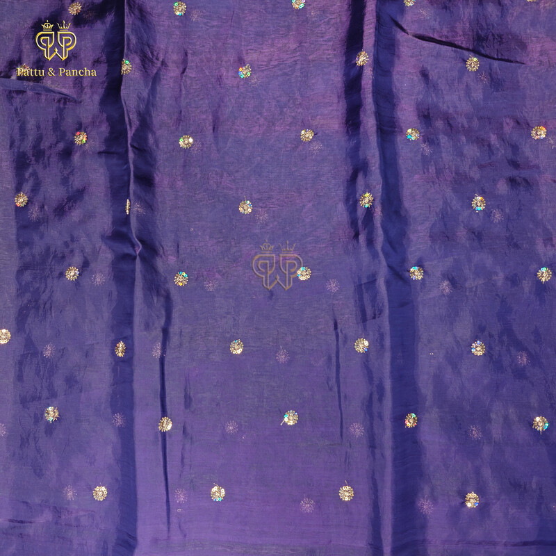 Space Fendy Satin Sequence Work Saree with Floral Sequence Blouse