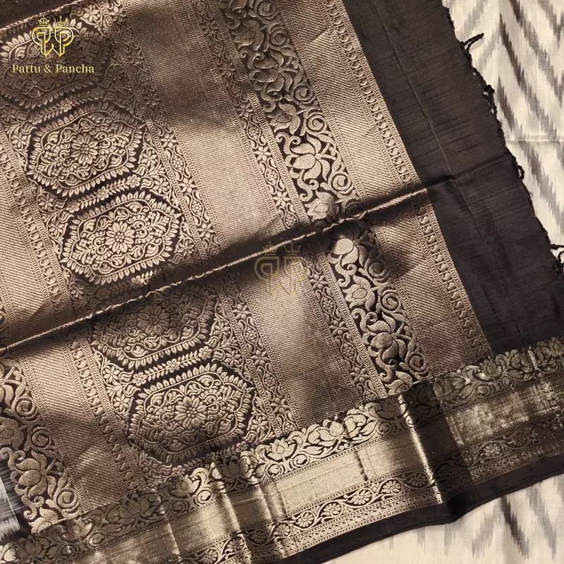 Pure Soft Silk Saree White and Grey Ikat with Black and Silver Zari Border