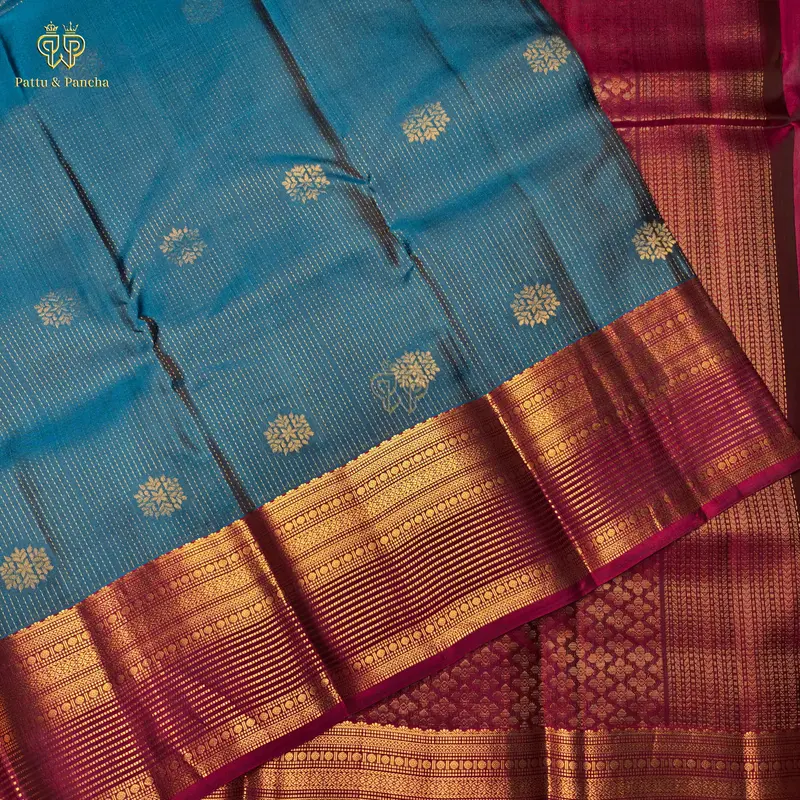 Half Pure Silk Vintage Kanchipuram Saree with Rich Zari Border