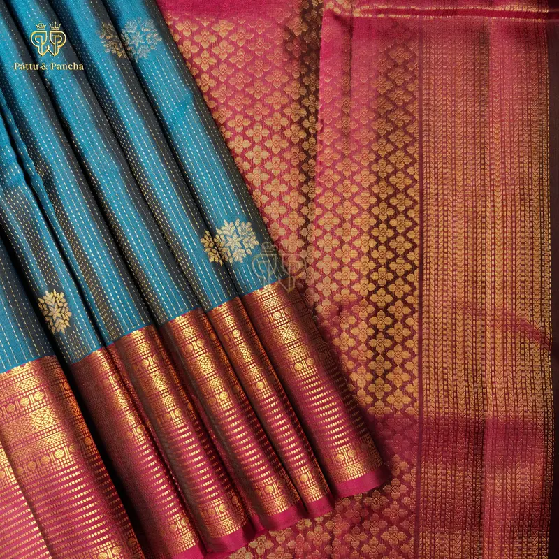 Half Pure Silk Vintage Kanchipuram Saree with Rich Zari Border