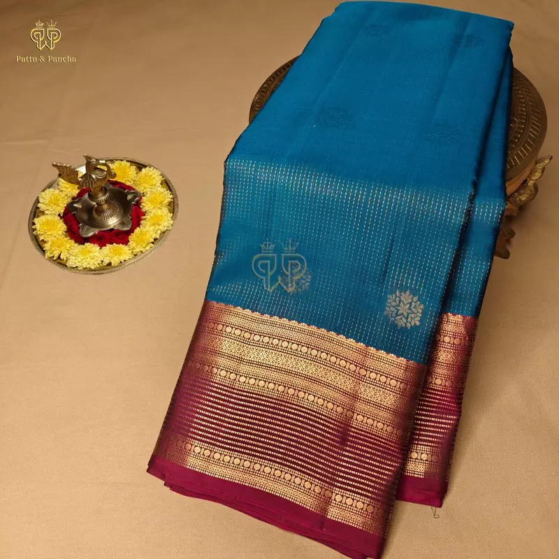 Half Pure Silk Vintage Kanchipuram Saree with Rich Zari Border