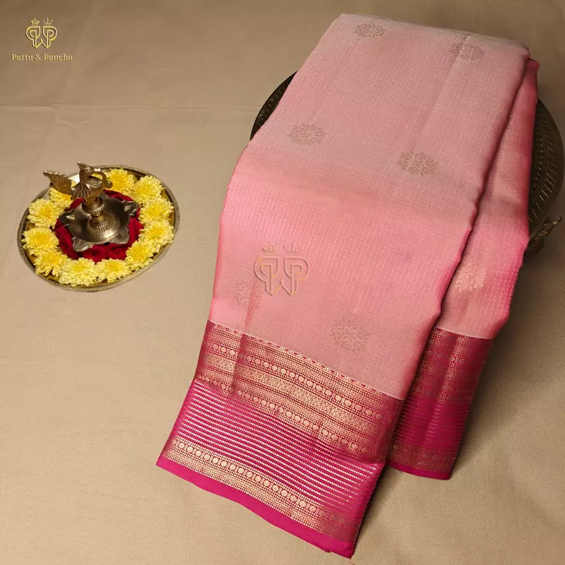 Half Pure Silk Vintage Kanchipuram Saree with Rich Zari Border