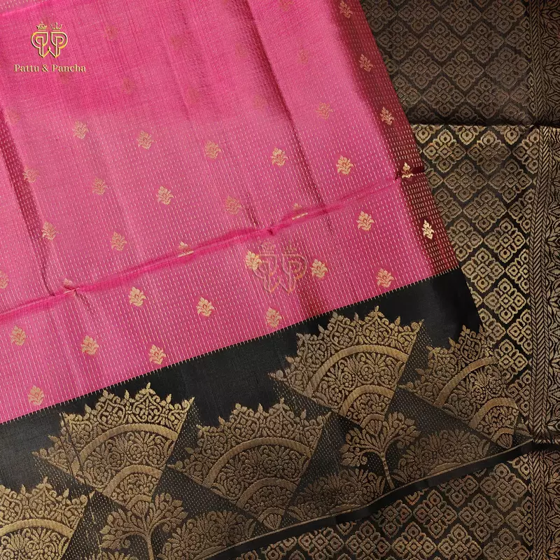 Half Pure Silk Magenta Saree with Black Rich Zari Border
