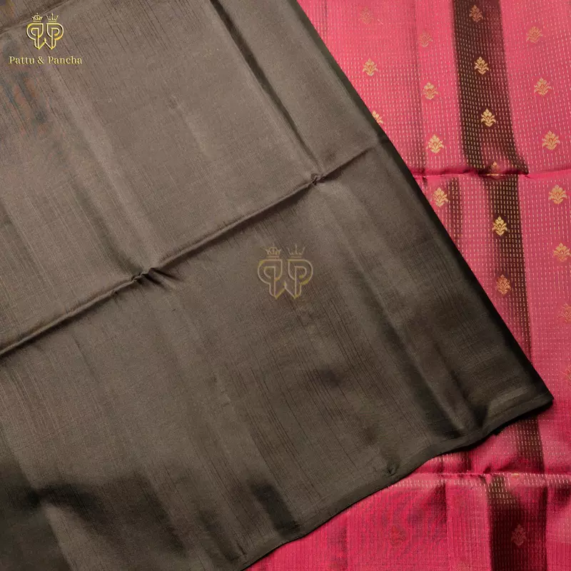 Half Pure Silk Magenta Saree with Black Rich Zari Border
