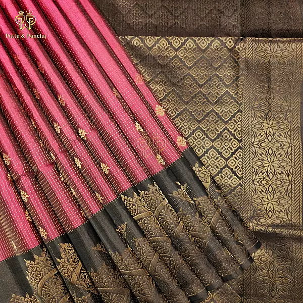 Half Pure Silk Magenta Saree with Black Rich Zari Border