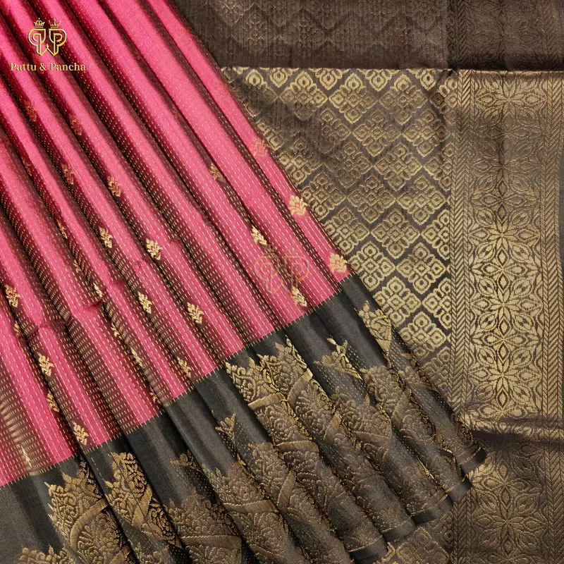Half Pure Silk Magenta Saree with Black Rich Zari Border