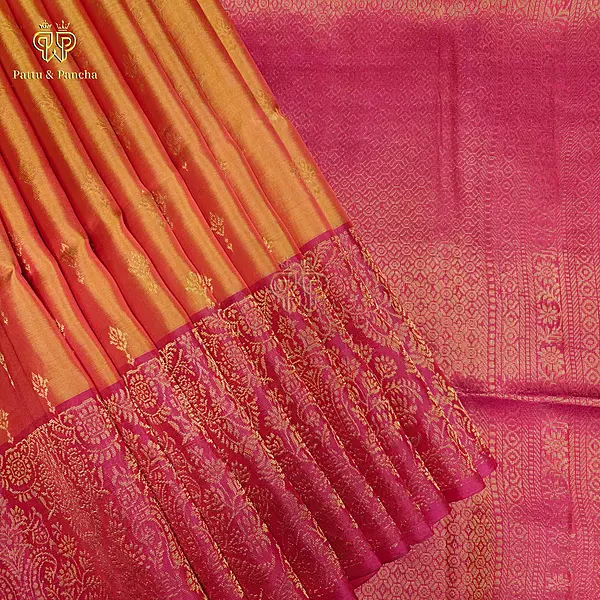 Half Pure Silk Mango Yellow Saree with Rani Pink Floral Zari Border