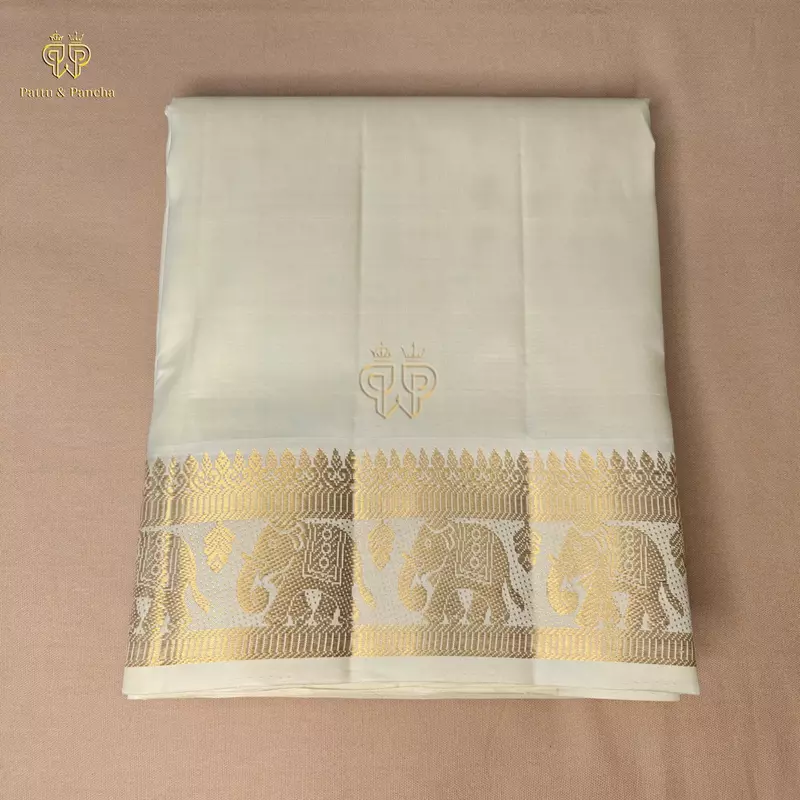 Pure Silk Premium Handloom Panchakacham Dhoti with Elephant Zari Border