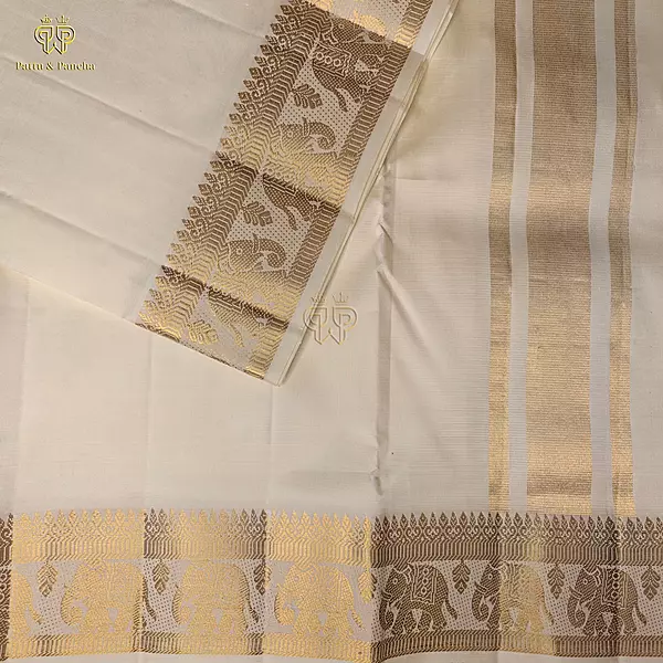 Pure Silk Premium Handloom Panchakacham Dhoti with Elephant Zari Border