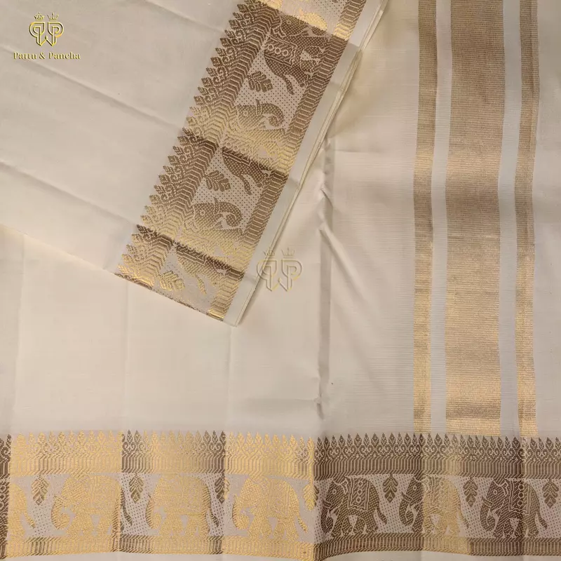 Pure Silk Premium Handloom Panchakacham Dhoti with Elephant Zari Border