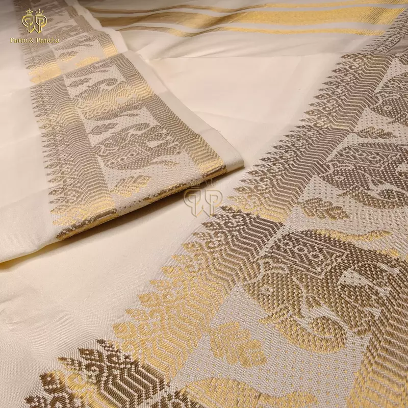 Pure Silk Premium Handloom Panchakacham Dhoti with Elephant Zari Border