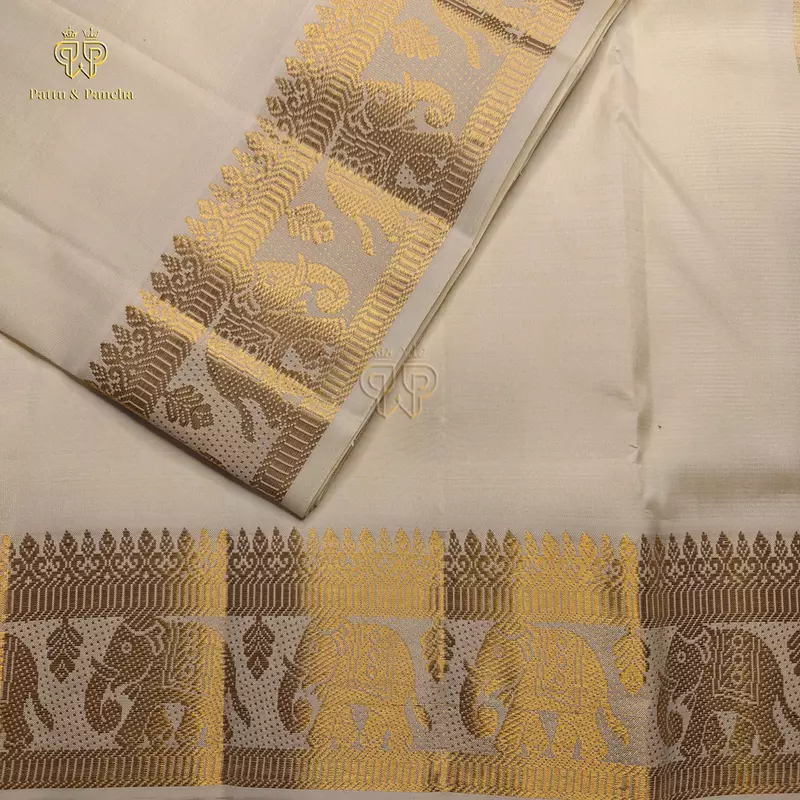 Pure Silk Premium Handloom Panchakacham Dhoti with Elephant Zari Border