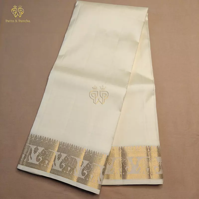 Pure Silk Premium Handloom Panchakacham Dhoti with Elephant Zari Border