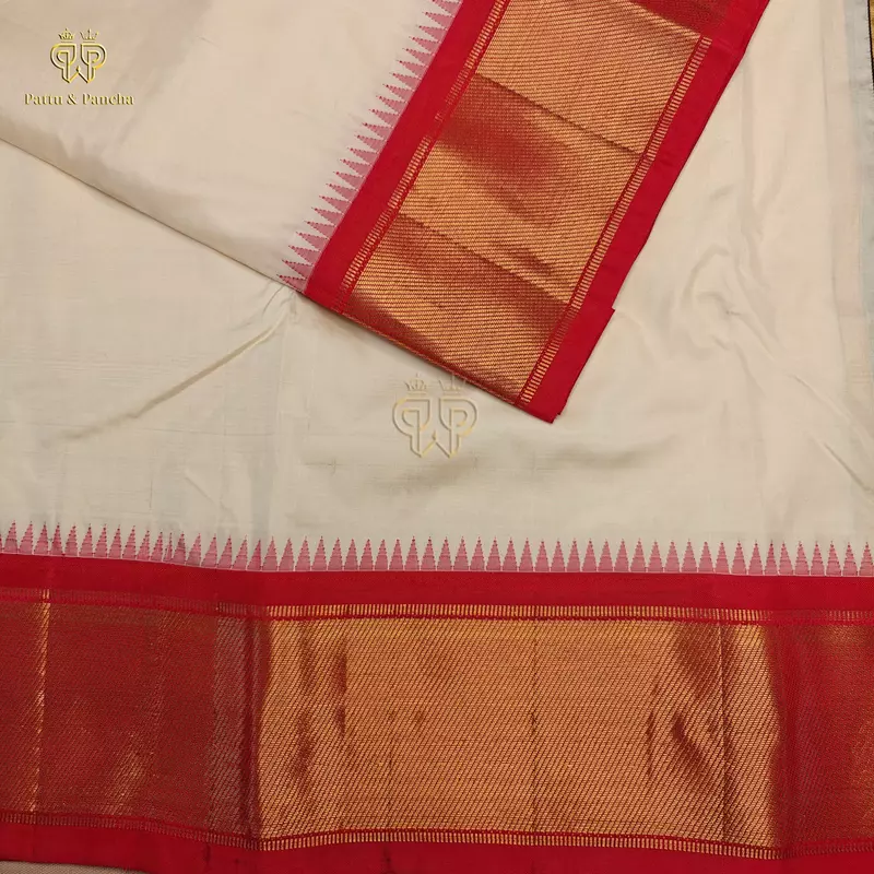 Pure Silk Panchakacham Dhoti with Red Korvai Gold Zari Stripes Border