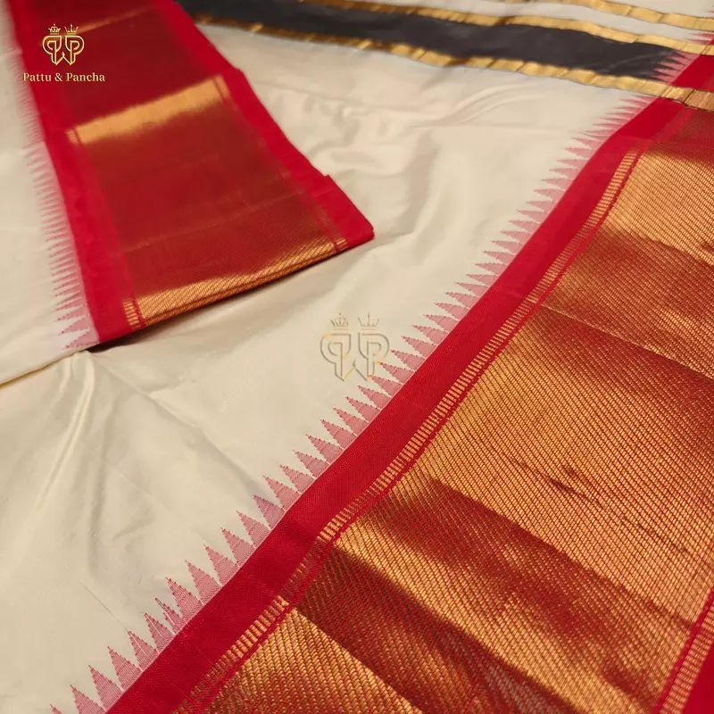 Pure Silk Panchakacham Dhoti with Red Korvai Gold Zari Stripes Border