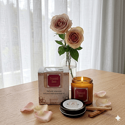 TRANQUIL ROSE SCENTED CANDLE –Sandalwood and rose