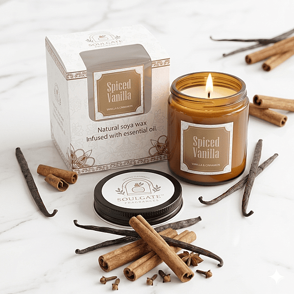 SPICED VANILLA SCENTED CANDLE - Vanilla and Cinnamon