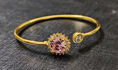 Bracelet Gold Tone Zirconia Pink Stone