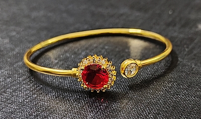 Bracelet Gold Tone Zirconia Red Stone