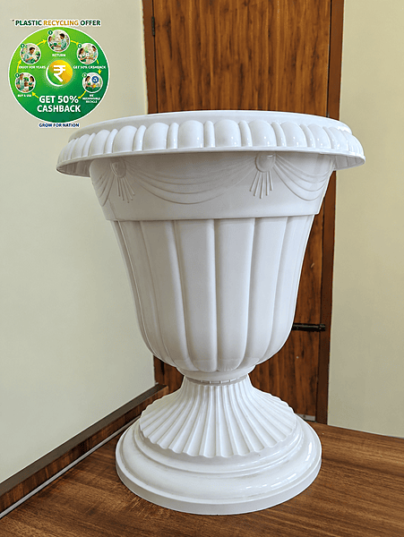 Plastic Lotus Stand Pot | 14 Inch | White | Round