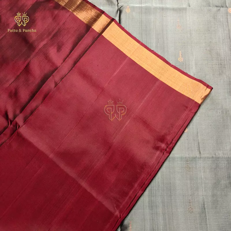 Pure Soft Silk Saree Mist Green with Maroon and Gold Zari Border